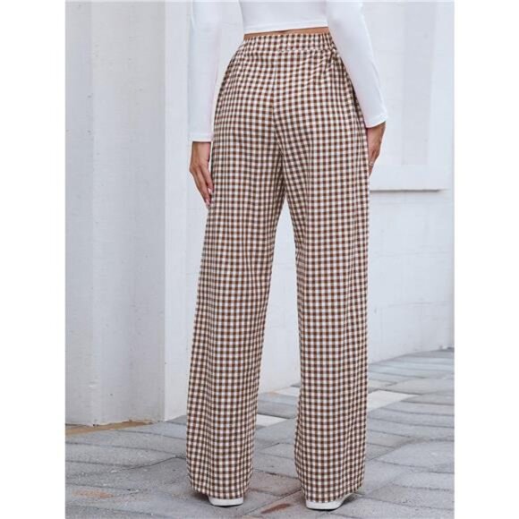 Plaid Wide Leg Casual Pants - Picture 7 of 13